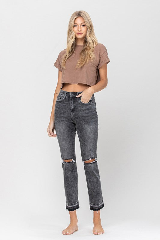 High Rise Released Hem Straight Jeans